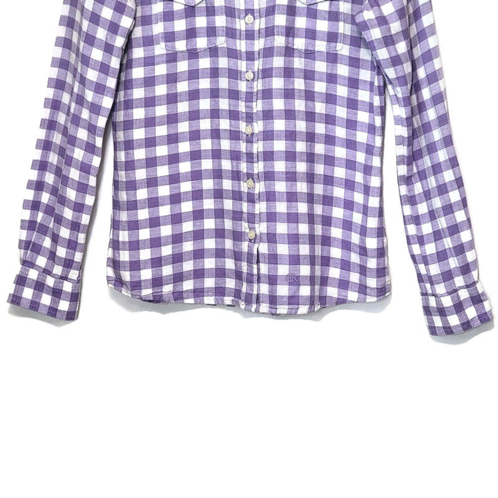 Banana Republic Linen Cotton Gingham Checked Soft Wash Button Down Shirt Size XS - Picture 5 of 16